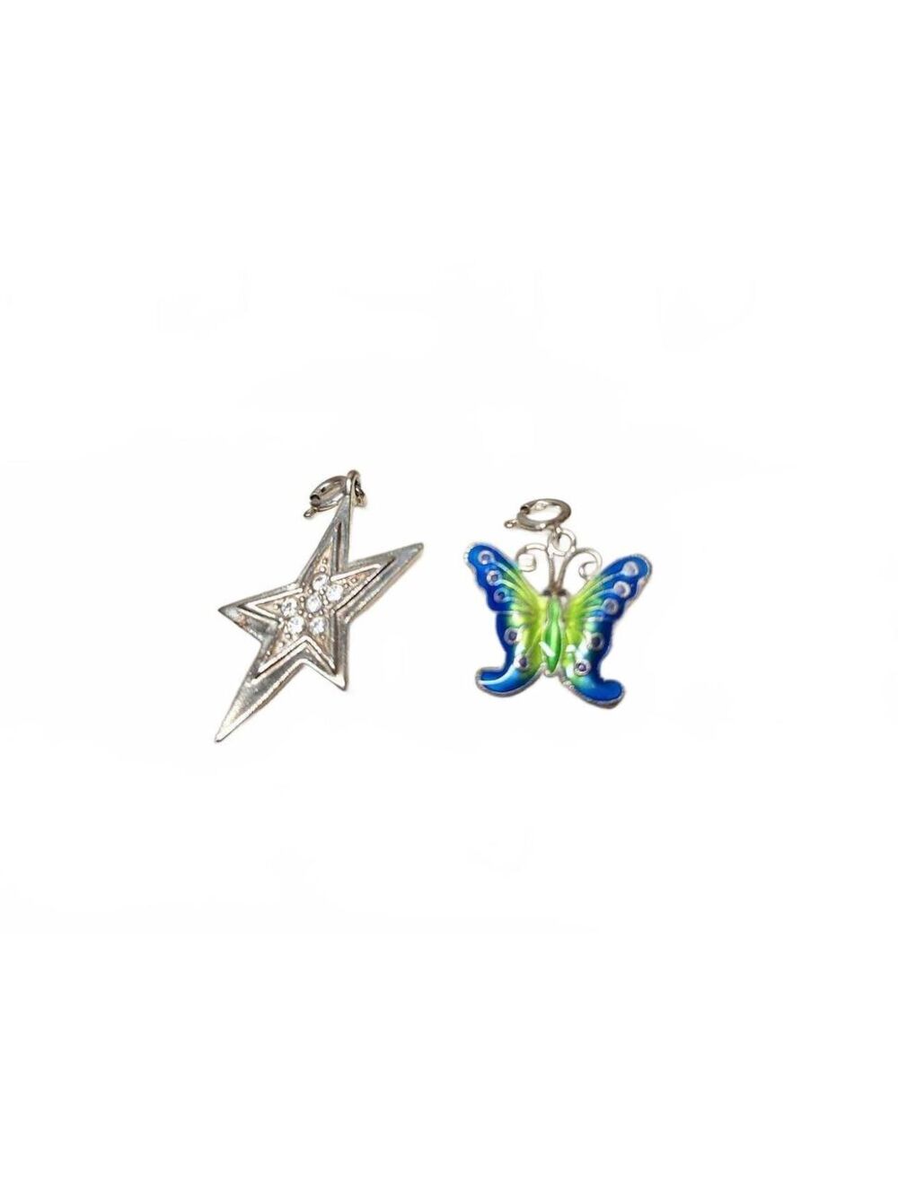 Sterling silver charms enameled butterfly and crystal studded star set of 2